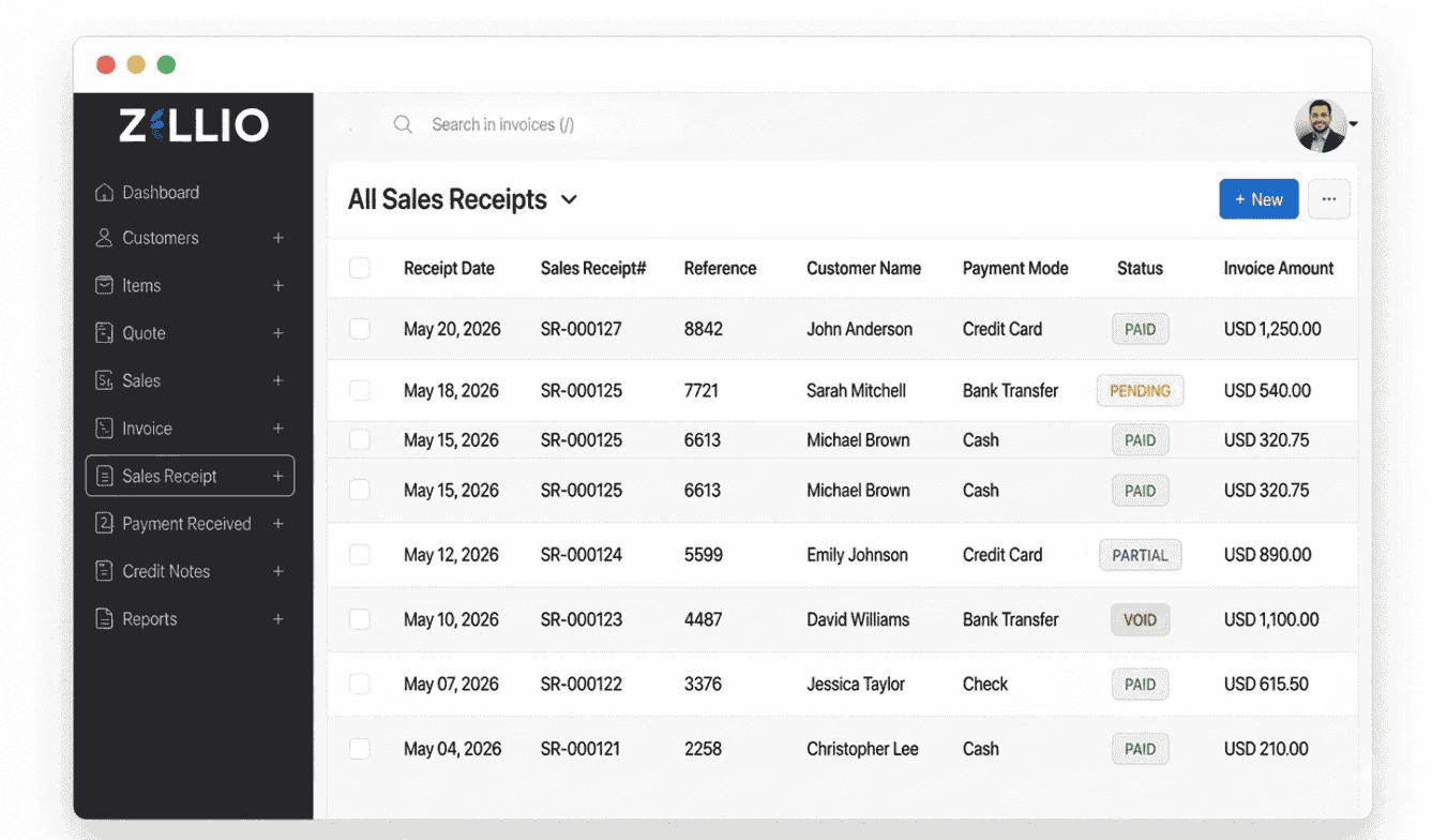 Sales Receipts